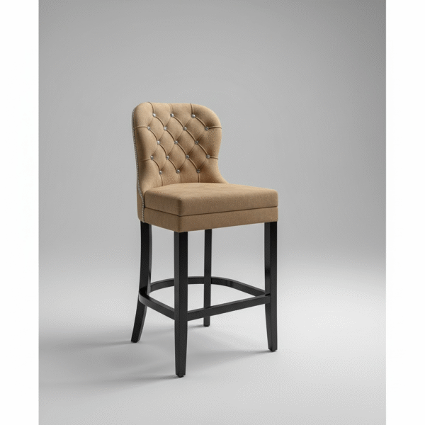 rs modern tufted bar chair with cushioned seat – beige upholstery & black wooden legs