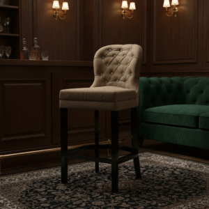 rs modern tufted bar chair with cushioned seat – beige upholstery & black wooden legs