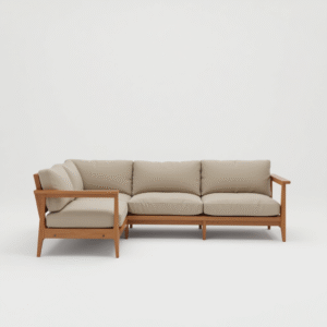 rs modern teak wood l shaped sofa with beige cushions – minimalist corner sofa