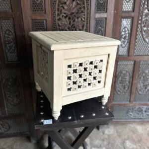 handcrafted mango wood storage stool – 12 x 12 x 12 inches