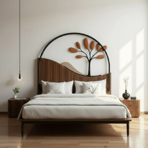 rustic mango wood and wrought iron bed – durable wooden & metal bed frame