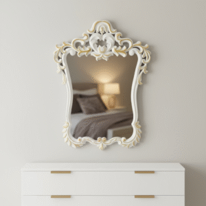 white and golden carved wooden frame | handcrafted wall frame with natural polish | antique vintage home decor