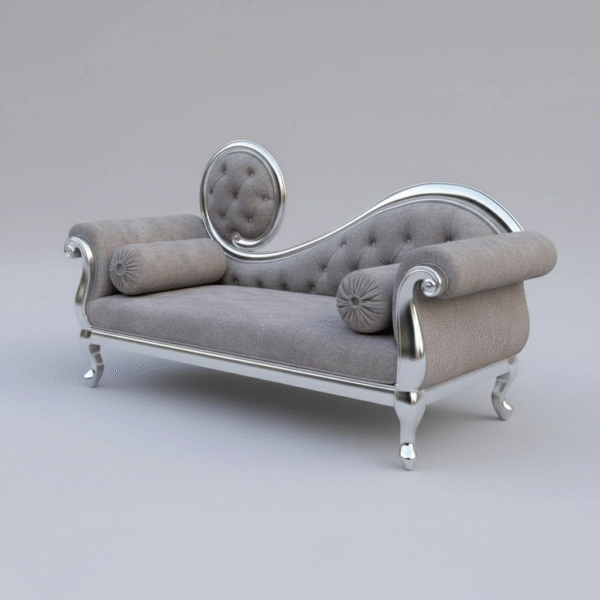 luxury silver frame chaise sofa with tufted grey upholstery – classic royal design