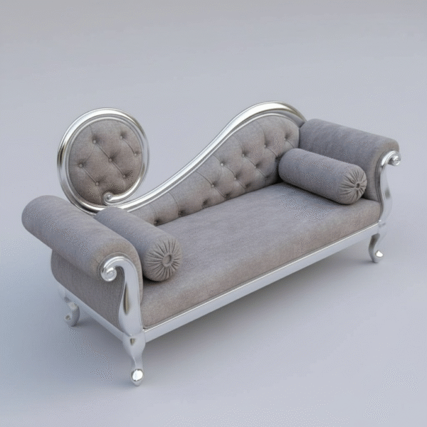 luxury silver frame chaise sofa with tufted grey upholstery – classic royal design