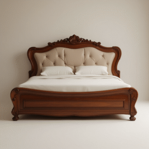 full carved royal teak wood bed with storage & side table – luxury handcrafted design