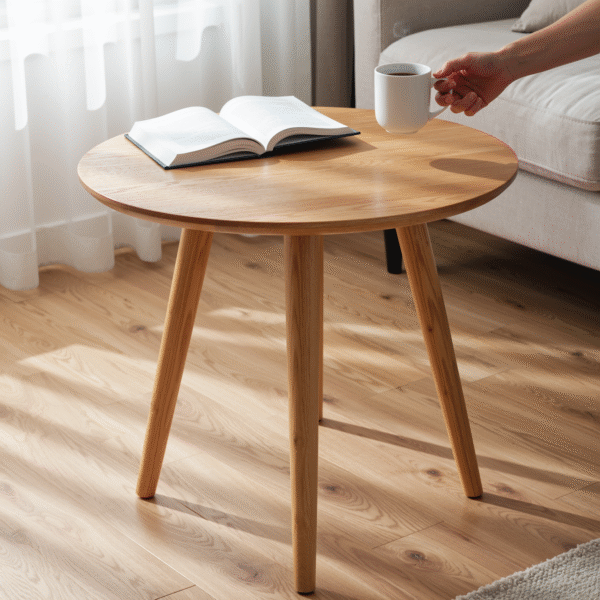 round wooden coffee table – natural finish for elegant interiors