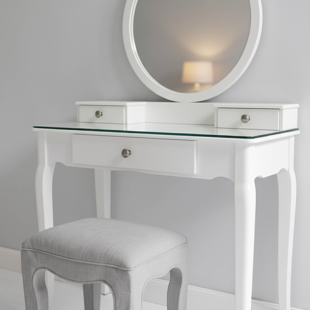 the graceful one – white dressing table with gold carved detailing