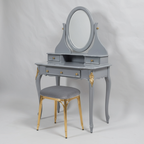 the regal one – grey dressing table with gold carved detailing