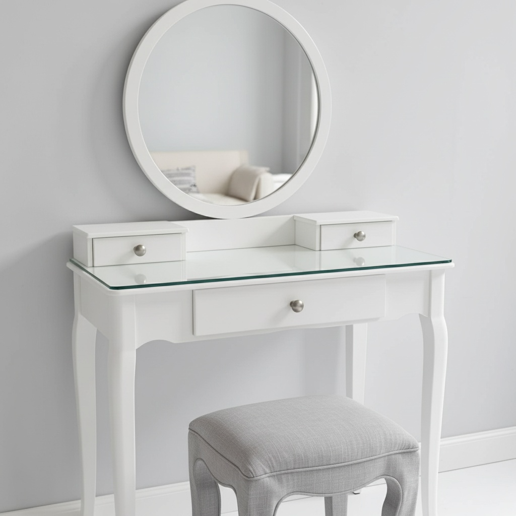 the graceful one – white dressing table with gold carved detailing