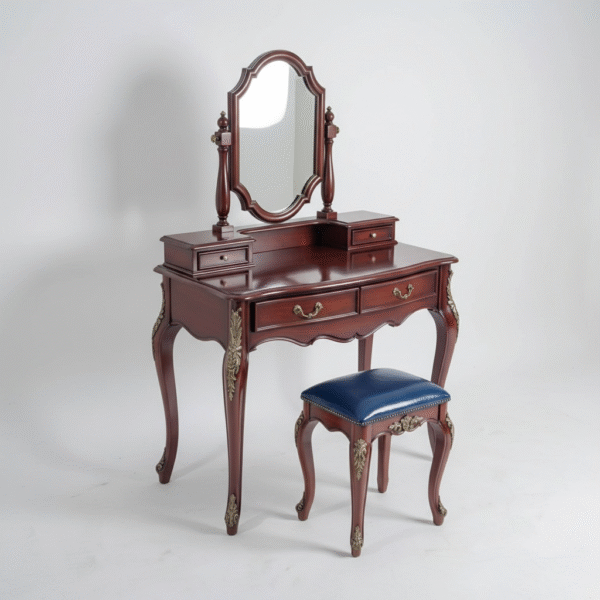 the stunning one – teak wood dressing table with golden carved detailing