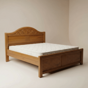 cozy wooden bed – perfect for a warm and clutter free bedroom
