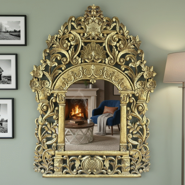 floral carved teak wood frame – artistic detailing for elegant décor