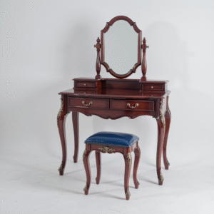 the stunning one – teak wood dressing table with golden carved detailing