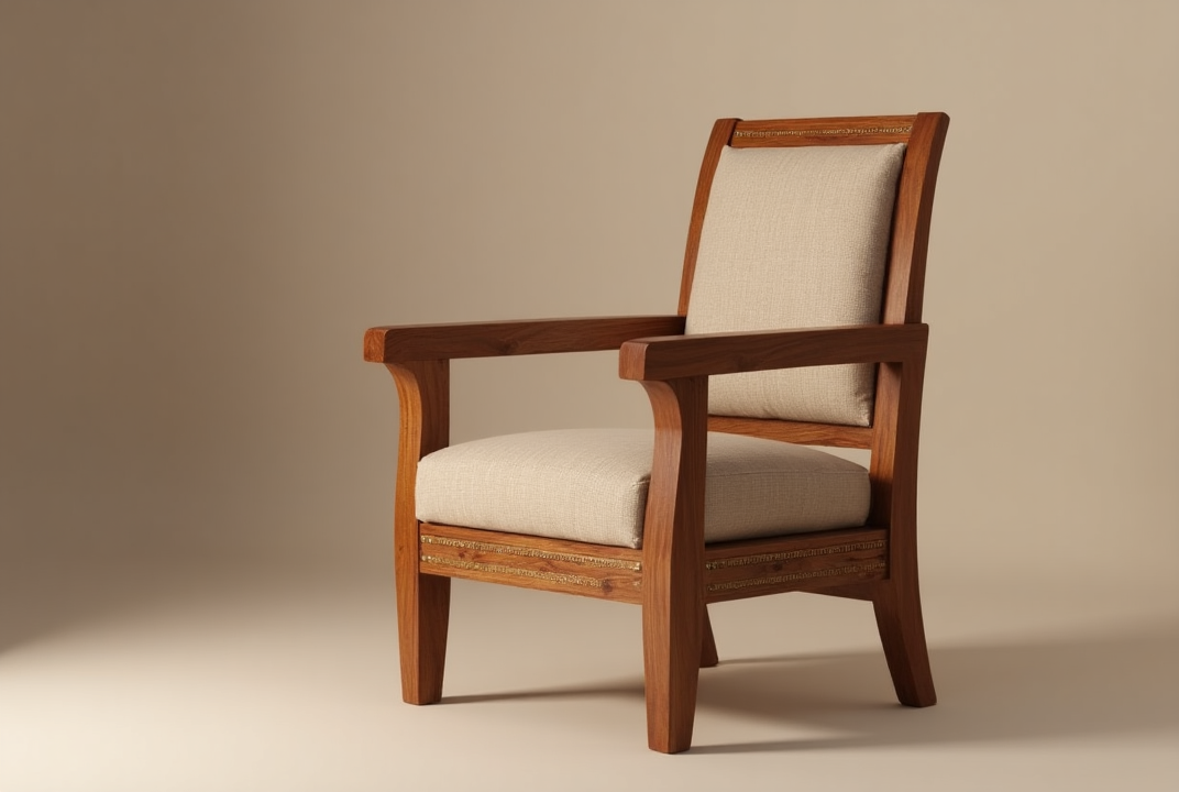 designer teak wood chair – handmade upholstered comfort seating