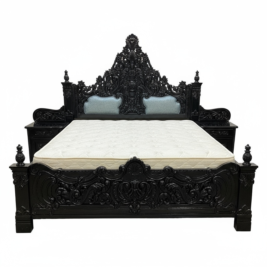 heritage carved teak wood bed – floral motif headboard & footboard design heritage carved teak wood bed – floral motif headboard & footboard design