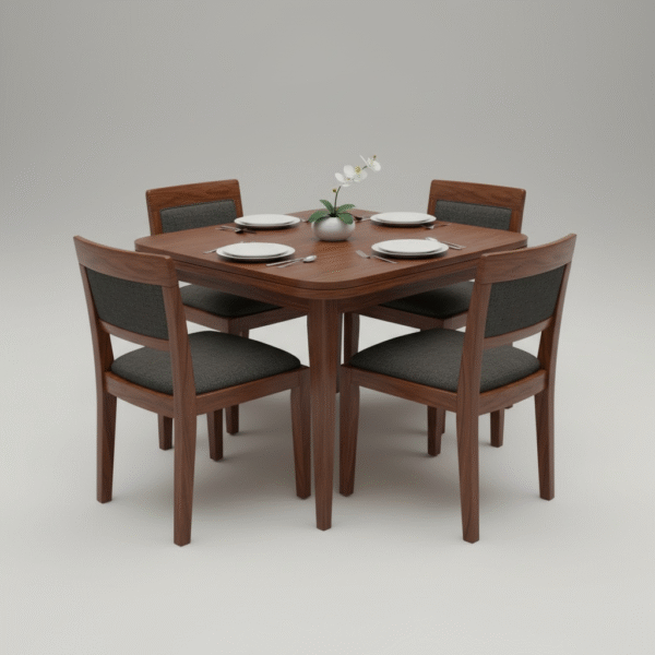 handcrafted teak wood four seater dining table – premium solid wood with smooth natural finish