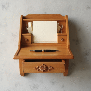 handcrafted teak wood writing desk – elegant and functional workspace for home or office
