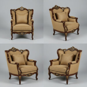 elegant wooden 1 seater curved sofa with neutral polish & polyester upholstery